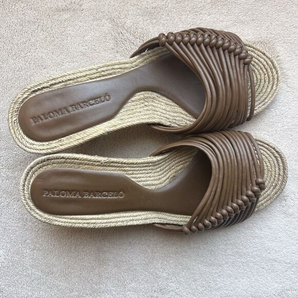 Paloma Barcelo Brown Leather Knot Straps Jute Heel Sandal Women EU 37 US 6.5 - Picture 9 of 16